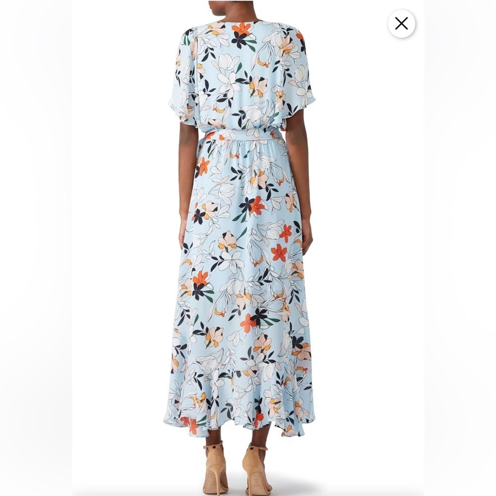 Parker Womens Demi Blue Orange Floral Botanical Silk Hi Lo Wrap Maxi Dress Sm - Picture 9 of 15